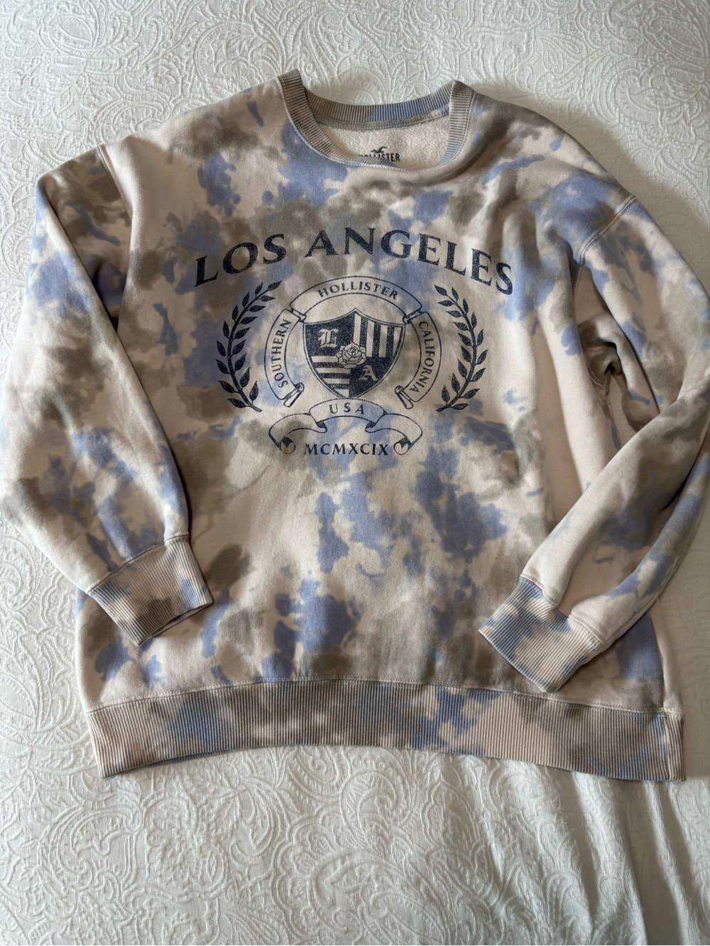 Hollister Tie-Dye Los Angeles Crewneck Sweatshirt - Blue and Cream